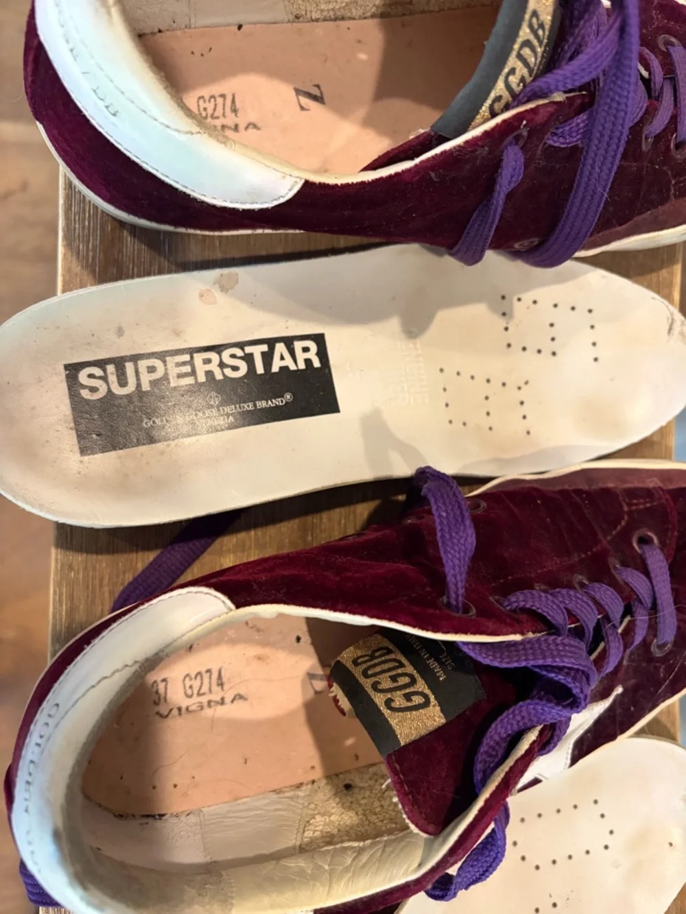 Golden Goose Burgundy Velvet Sneakers 37 6.5